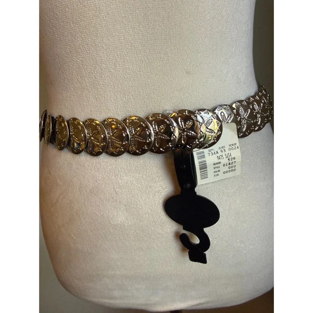 Vintage Silver Sand Dollar Stretch Belt Coastal Nautical Deadstock NWT boho Y2K‎
